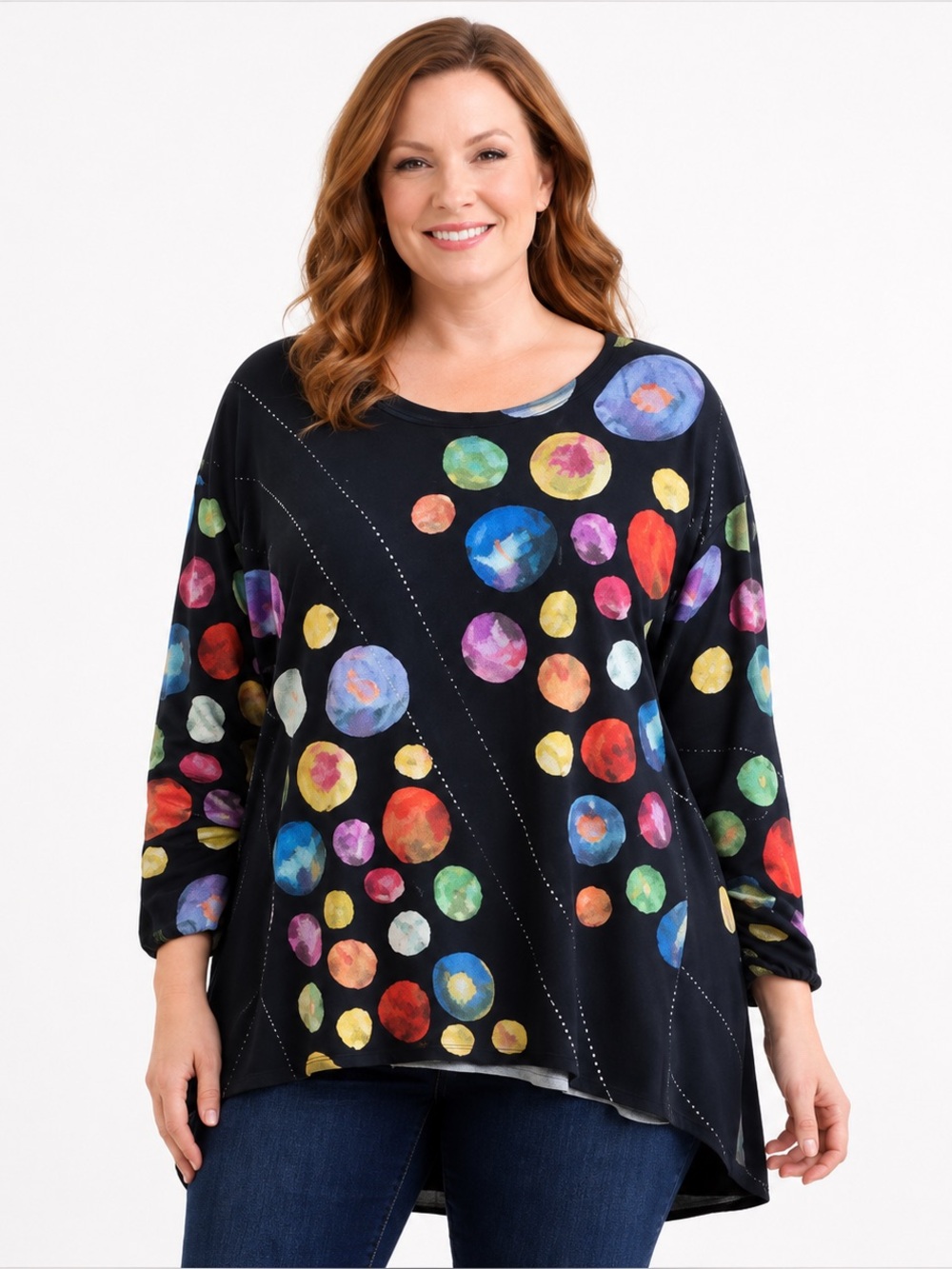 Trisha Tyler Colorful Artsy Dot‎ High-Low Tunic Top